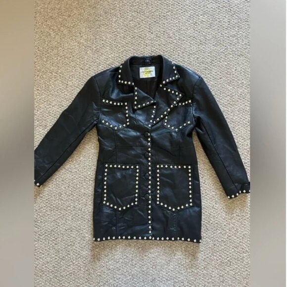 Colin LoCascio Anthropologie Studded Bernie Coat Vegan Leather Black size S - Picture 8 of 13